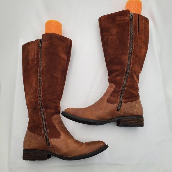 BORN Wide Calf Two-Tone Leather Suede Knee High Riding Boots Lace Up look 6WC - Picture 5 of 10